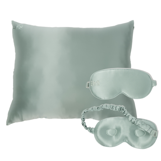 Mulberry Silk Pillowcase and Contour Sleep Mask Duopack - Sage